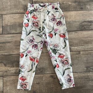 Ann Taylor Floral Print Pants with Pink and Green Accents